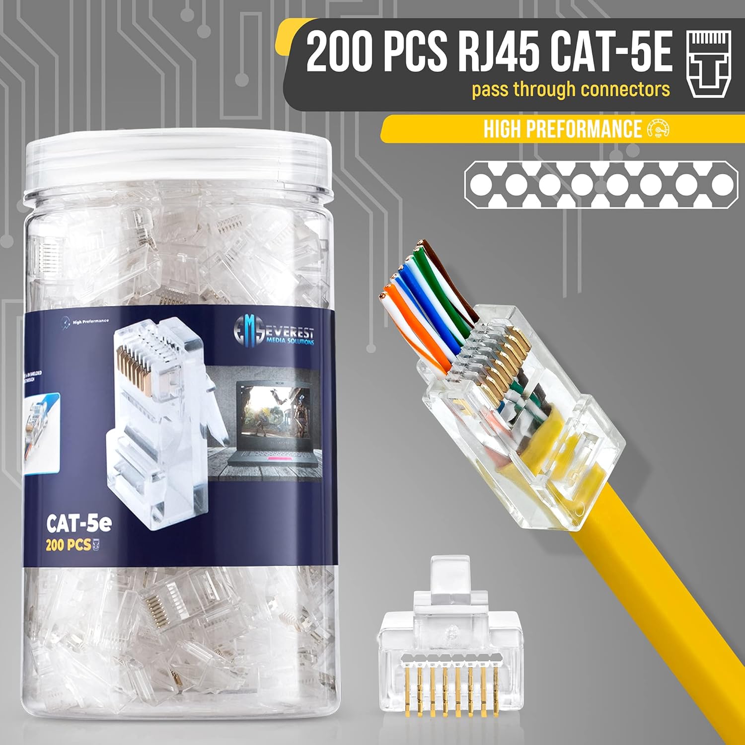 Flаѕh Dеаlѕ - 80% оƒƒ EMS RJ45 Cat5e Pass Through Connectors - Pack of 200 | EZ to Crimp Modular Plug for Solid or Stranded UTP Network Cable | Male Ethernet Connector End