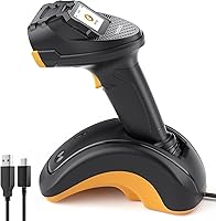 Vista 9 de Inateck Escáner de código de barras Bluetooth, escáner de mano inalámbrico 2D 1D, escáner de código QR, equipado con una pantalla táctil y base