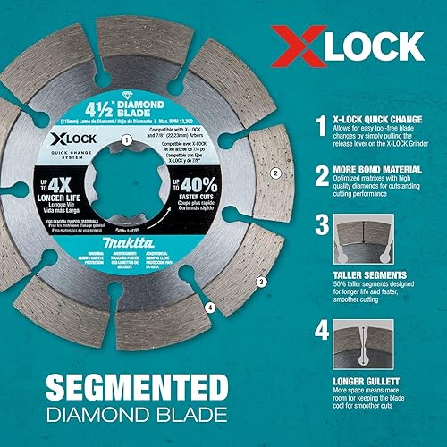 Miniatura 3 de Makita E-07200 X-Lock 4-12" Hoja de diamante segmentada para corte de mampostería, 2pk