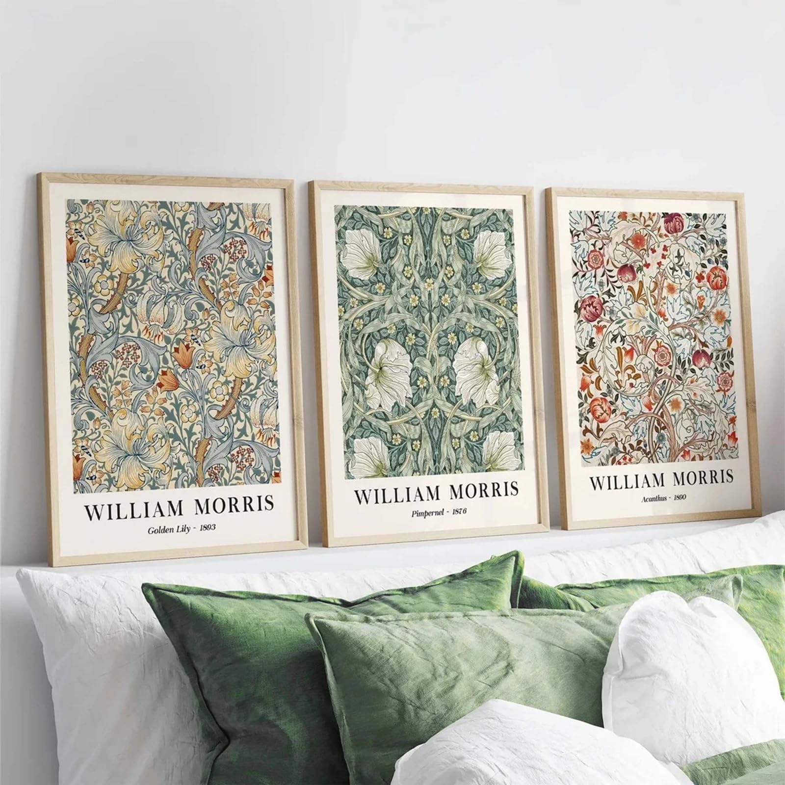 ZBELLO Set of 3 Posters, Boho Abstract Retro Floral and Plant Wall Art, Mid-Century, William Morris Posters, Perfect for The Living Room, Bedroom, Bathroom and Office, Unframed (40x50cm)