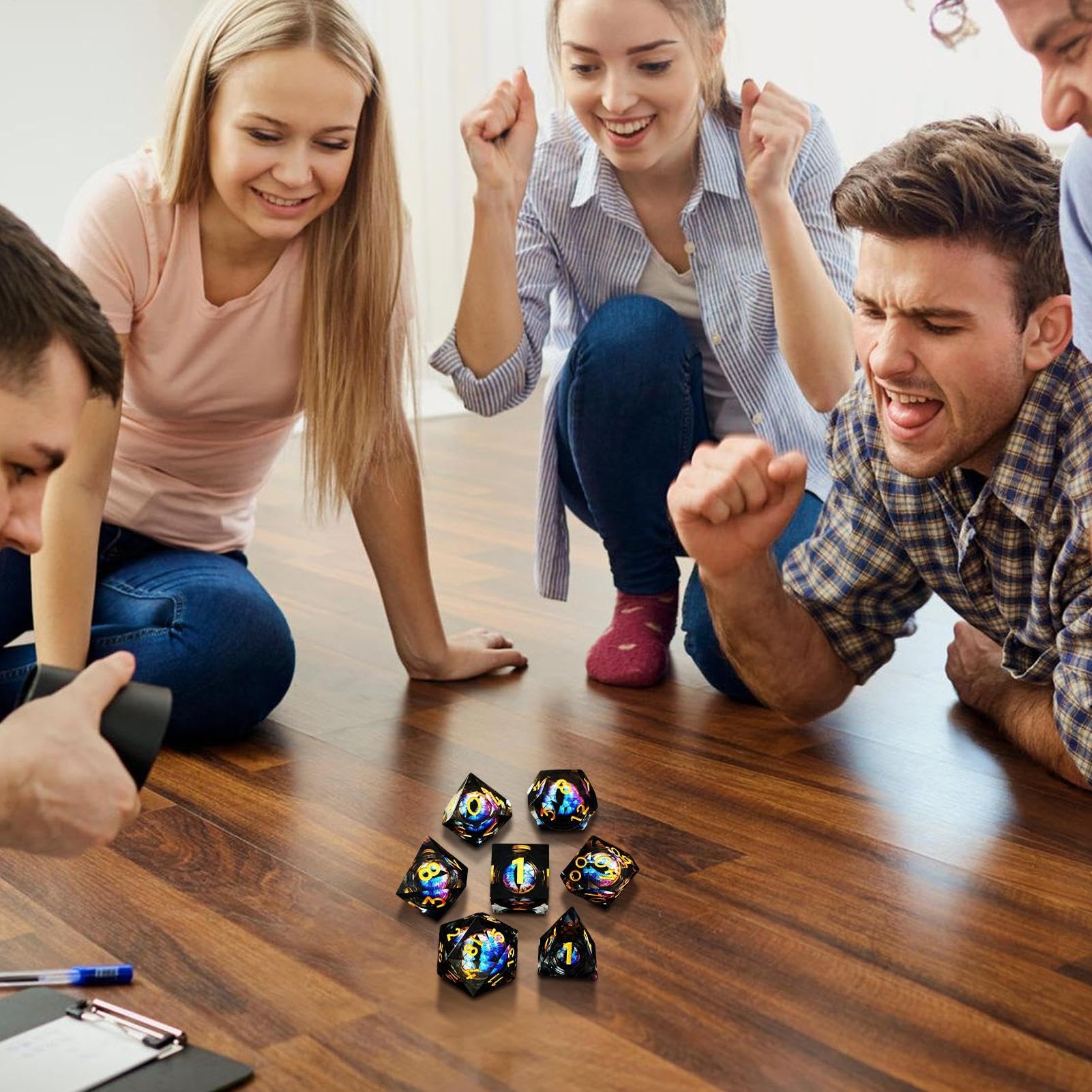 Set di poliedrici, set di da di ruolo Set di in resina per giochi da tavolo | e Design unico con nucleo liquido Piccoli poliedrici poliedrici per giocatori di uomini e donne