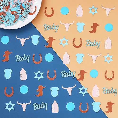 Miniatura 4 de Confeti de vaquero con purpurina  200 piezas de confeti de vaquero occidental para mesas, diseño único de doble cara con impresión de vaquero para