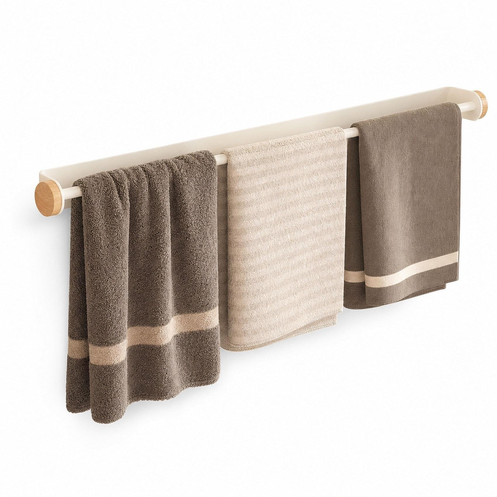 Portasciugamani Bagno Senza Foratura, Impermeabile & Antiruggine Adesivo | Barra Porta Asciugamani in Acciaio Inox e Legno, Organizzatore Salvaspazio a Parete per Cucina, 30/50/70cm(70cm/27.6in)