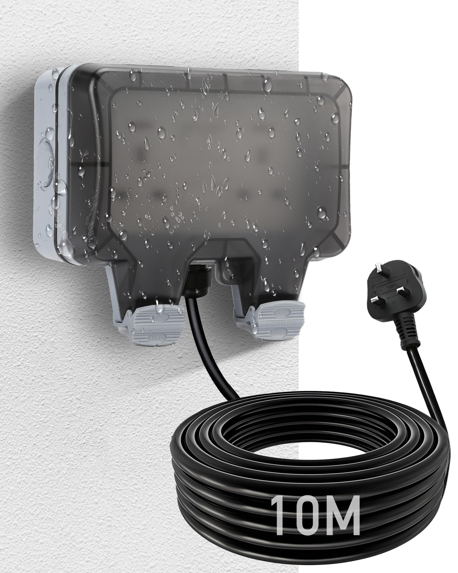 Kukkasilta Heavy Duty 10m Extension Lead, Outdoor Plug Sockets Waterproof IP66, Lockable Cover, Outside Plug Socket Waterproof, Outdoor Power for Garage, Garden, Hot Tubs, Pool Pumps (10m cable)