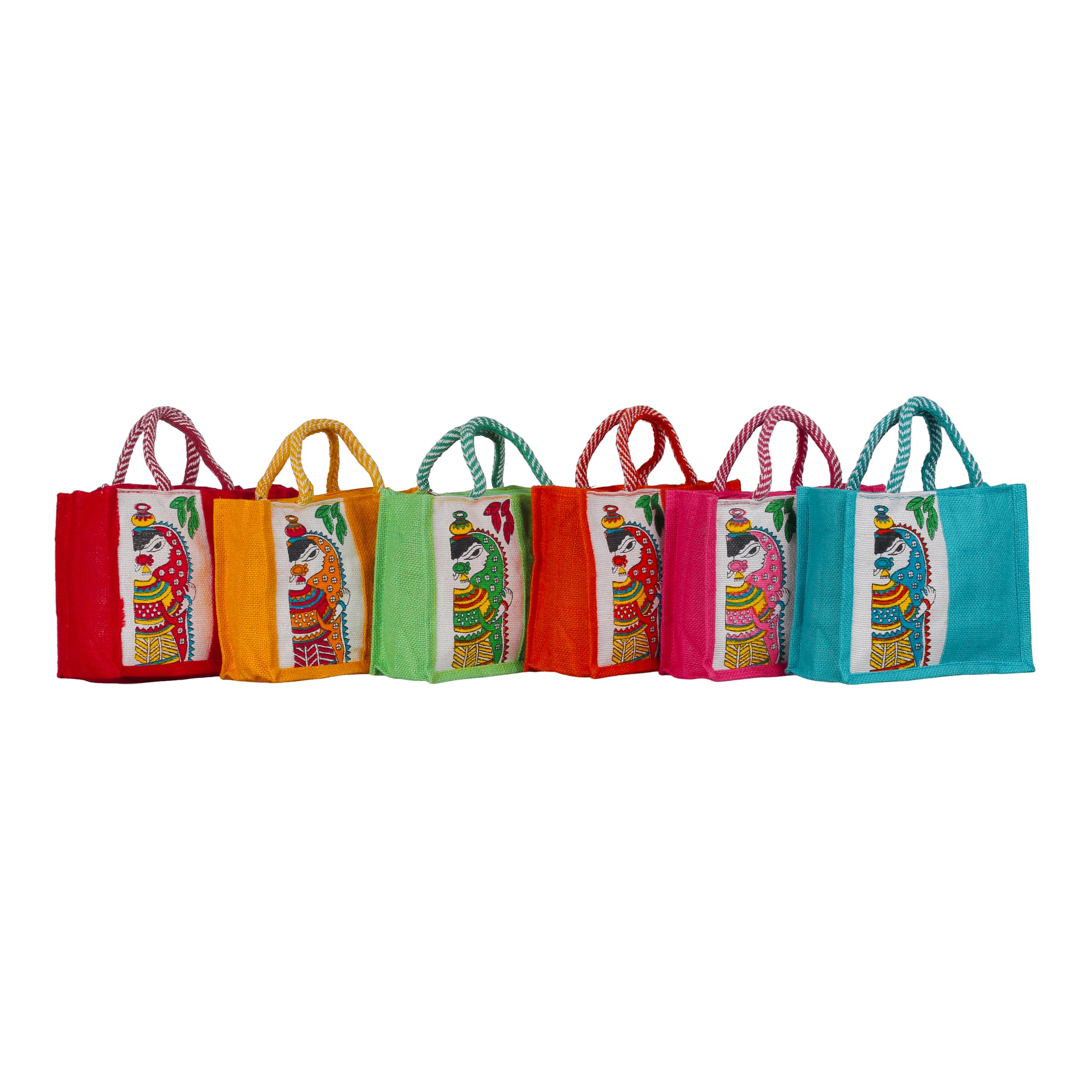 Jute Return Gift Bags with Zip, Durga MATA Print, Multicolour, 10x8x4.5 in, Pack of 10-image-21