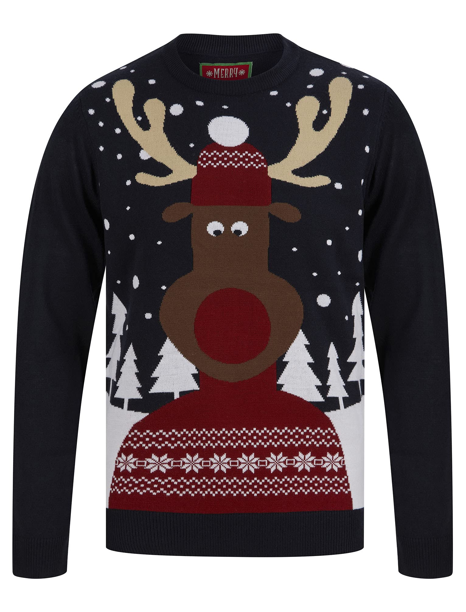 Tokyo Laundry Men's Snow Sceene Rudolph Motif Novelty Christmas Jumper - Ink - S