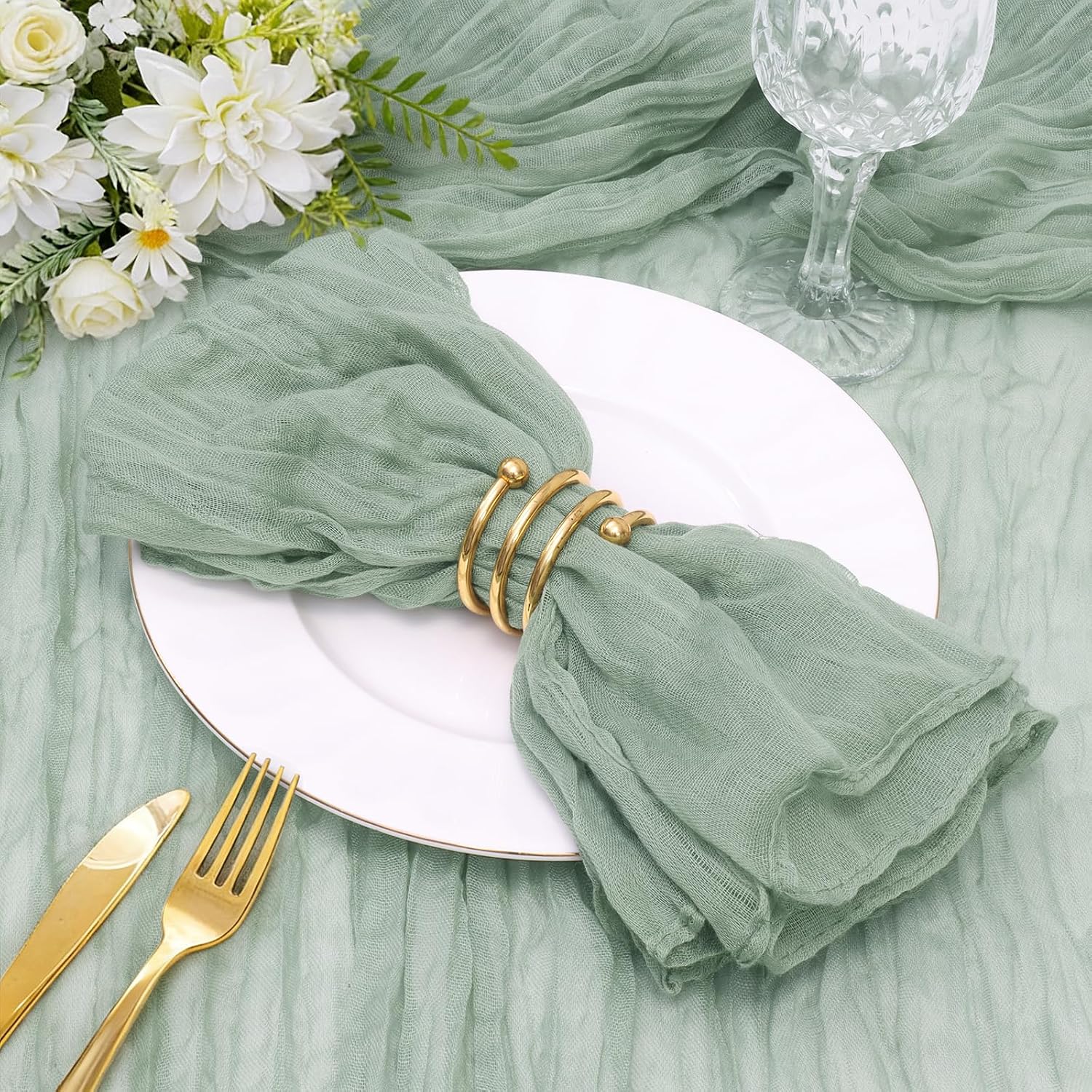 INVGEEXI 50 Pcs Sage Green Cheesecloth Napkins 20x20 Inches, Boho Cheese Cloth Napkins Gauze Dinner Napkins for Wedding Birthday Baby Shower Party Decor