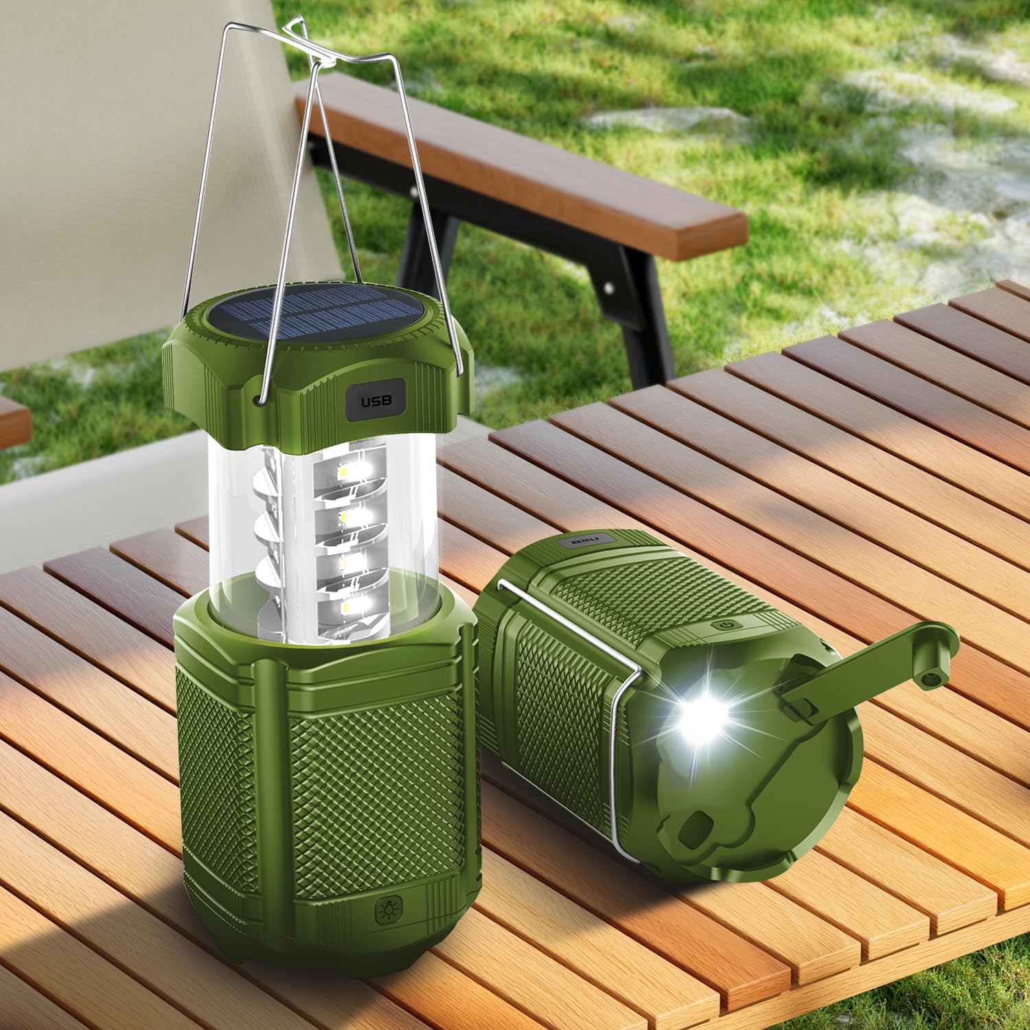 IMIGY Solar Rechargeable Camping Lantern, Foldable with Hand Crank & LED Flashlight, 3000mAh Power Bank, Type-C Charging, Portable for Camping, Hiking, Tent & Emergency — image 1