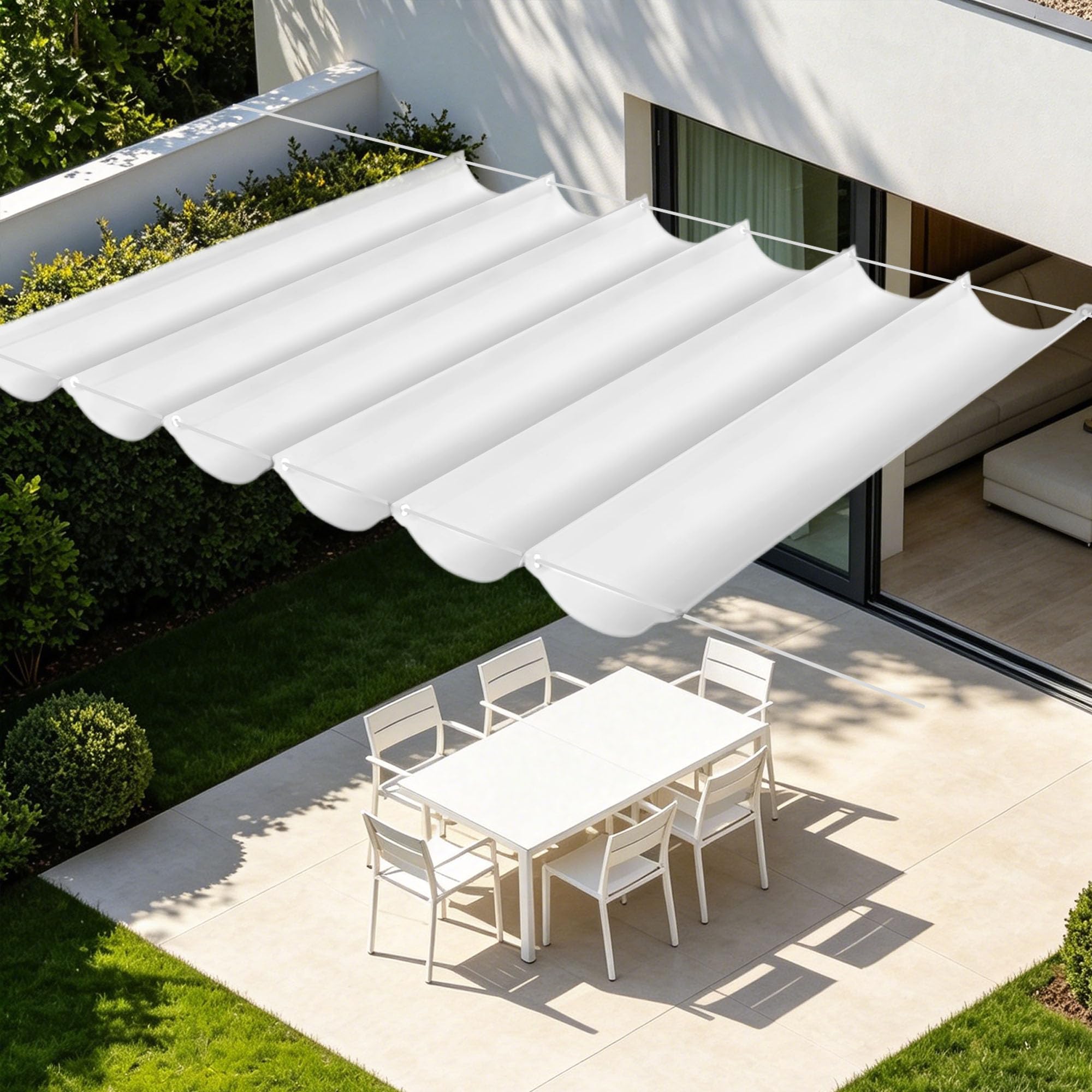 Voiles d'ombrage rétractable 200x500 cm en toile imperméable blanche avec œillets pour jardin