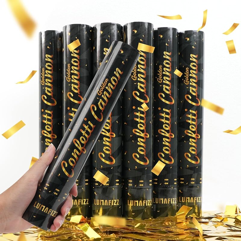12in Confetti Poppers 6pk, LUMAFIZZ Champagne Gold Party Poppers | Confetti Cannons for Birthday，Christmas，Party，New Year Celebration