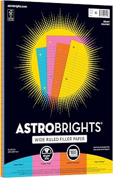 ورق حشو Astrobrights ، 8 "&times; 10 1 / 2" ، واسع جدولة ، 20 رطل ، معتمد من FSC ، ألوان متنوعة ، حزمة من 100 ورقة