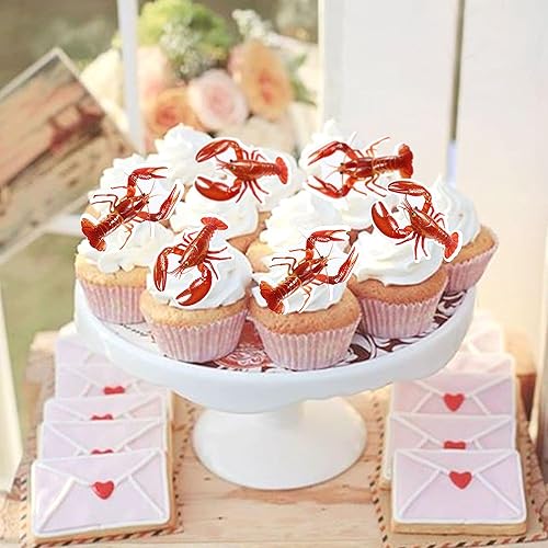 Miniatura 6 de Ercadio Paquete de 40 adornos comestibles para magdalenas de cangrejo de cangrejo de cangrejo rojo, para magdalenas, temática de langosta del