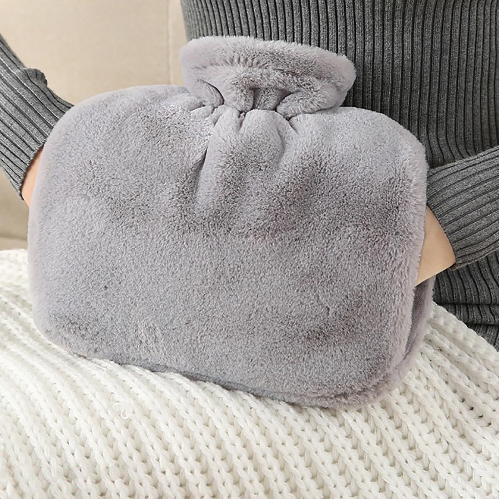 Bouillotte portable, bouillotte en PVC, avec housse en velours amovible, thérapie par le chaud et le froid (marron)