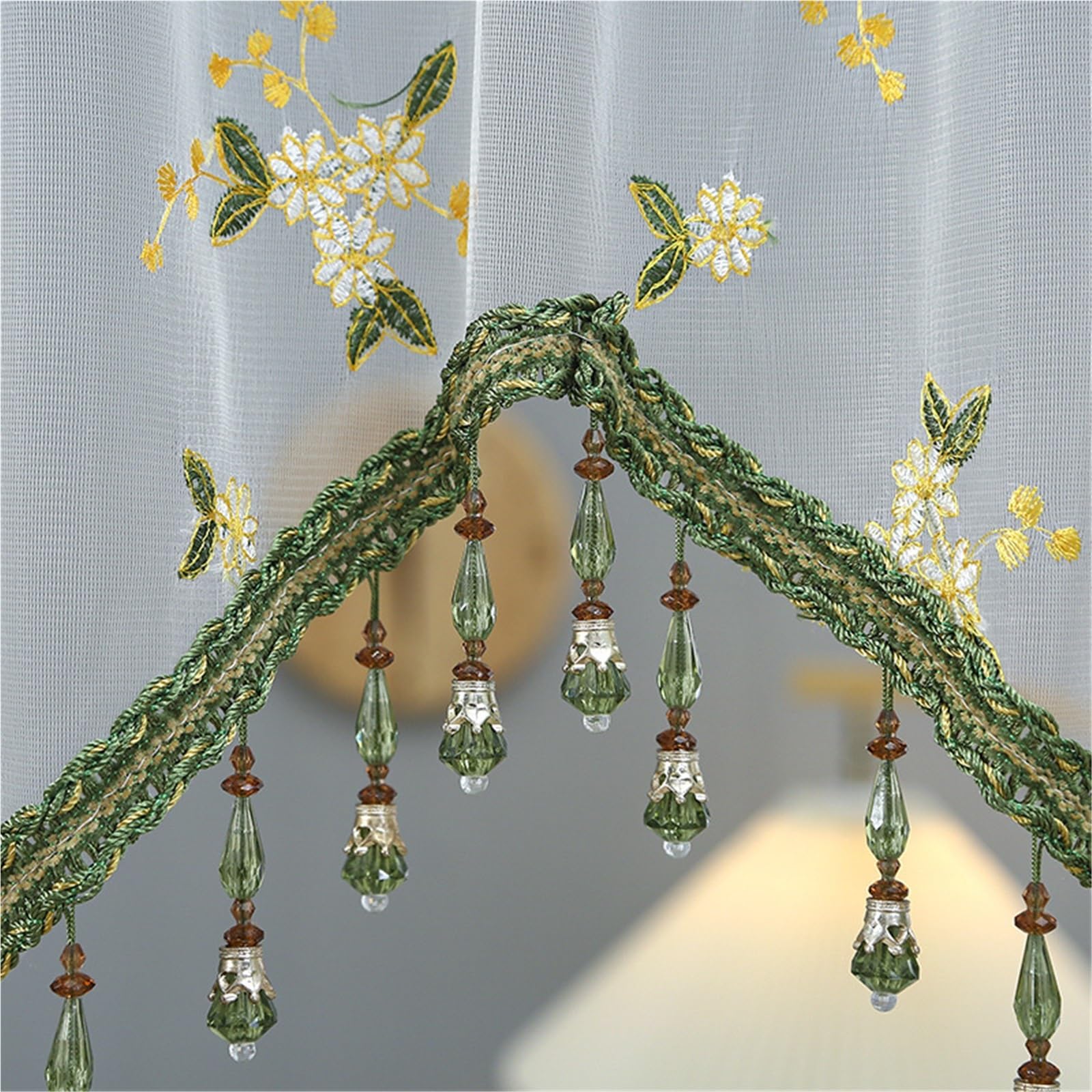 Rideaux de Porte en Dentelle, cloison Courte, sans poinçonnage, Broderie, atmosphère, couloirs, Chambres à Coucher, Perles Cristal(White)