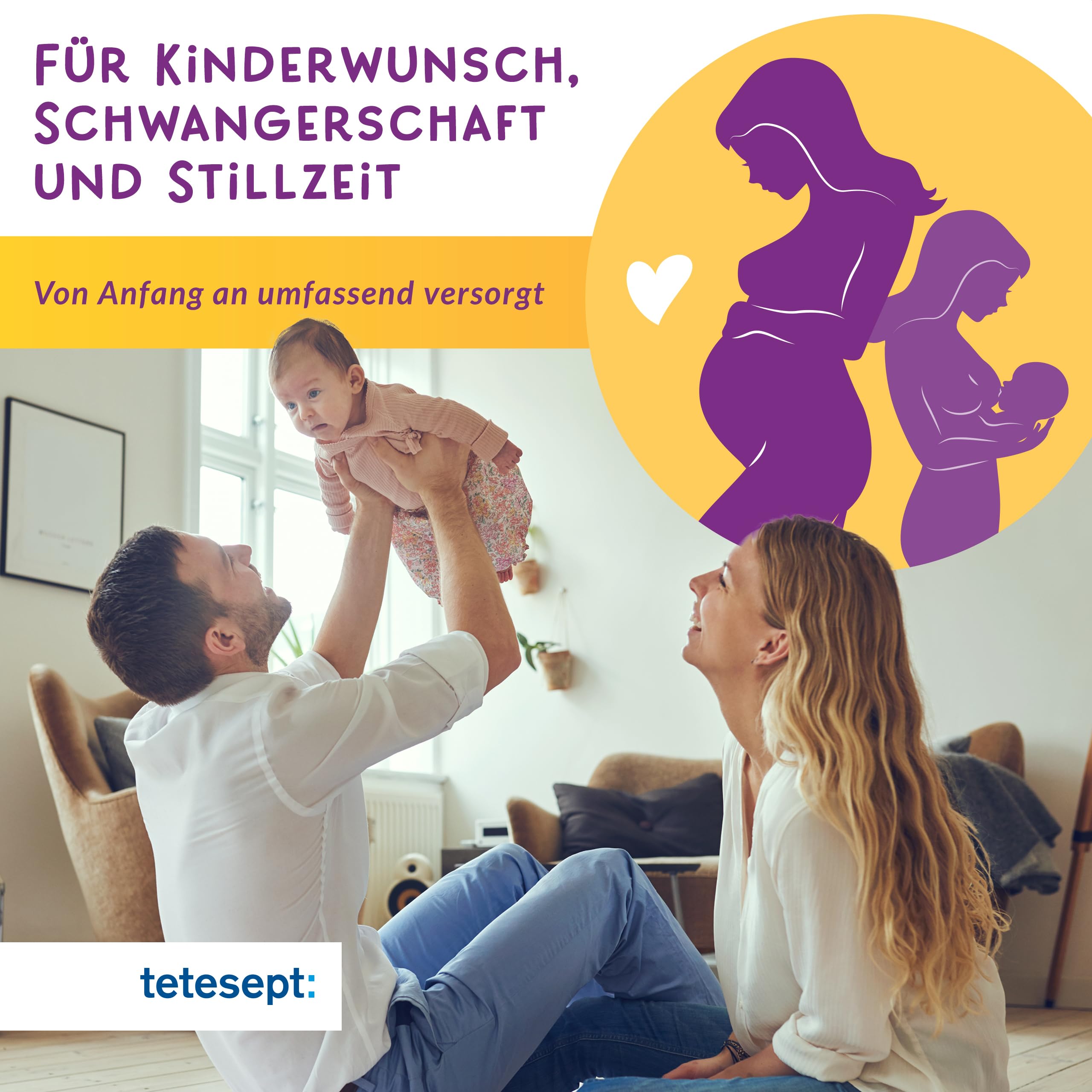 tetesept Femi Baby – 16 Nährstoffe für Kinderwunsch, Schwangerschaft & Stillzeit – mit Folsäure, Eisen, Jod + DHA – 1 x 3 Monatspackung à 90 Tabletten + 90 Kapseln – NEU