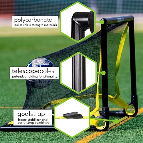 Miniatura 7 de BazookaGoal Portería desplegable de marco sólido original, mini portería de fútbol plegable para niños y adultos, poste de portería portátil, fácil