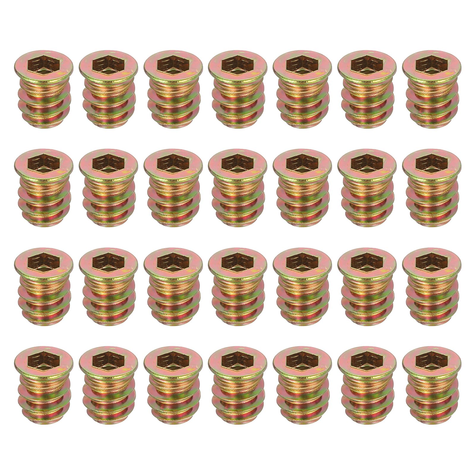 sourcing map 28Pcs Threaded Inserts Nuts, M6x13mm Hex Socket Drive Nut Inserts for Wood - Carbon Steel Screws Furniture Screw in Nuts Bolt Fastener