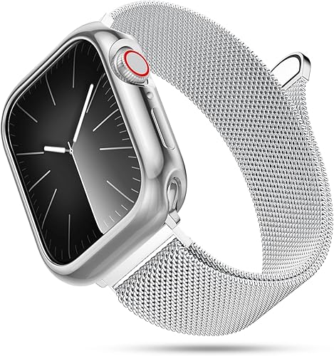 LELONG Compatible con Apple Watch Band de 1.496 in 1.575 in 1.614 in 1.654 in 1.732 in 1.772 in 1.929 in, correa de malla de acero inoxidable de