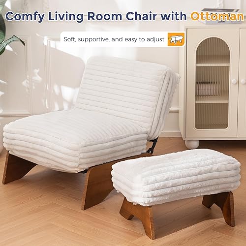 Miniatura 8 de MAXYOYO Silla decorativa moderna ajustable con otomana, silla tapizada para sala de estar con reposapiés, sillón reclinable suave para dormitorio,