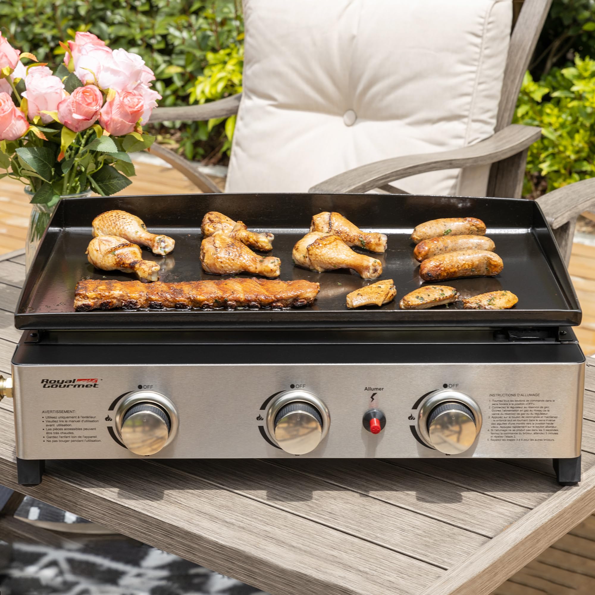 Royal Gourmet Gasplatte aus emailliertem Stahl, 3 Brenner, Leistung 7,5 kW, Kochfläche 62,0 x 35,5 cm, tragbar für Camping und Outdoor