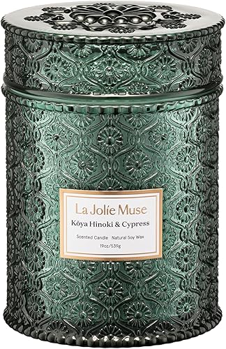 Miniatura 16 de LA JOLIE MUSE Wood Wick - Velas de cera de soya con aroma a sándalo de 19.4 onzas en frasco de vidrio, mecha de madera, grande, 90 horas de Santal