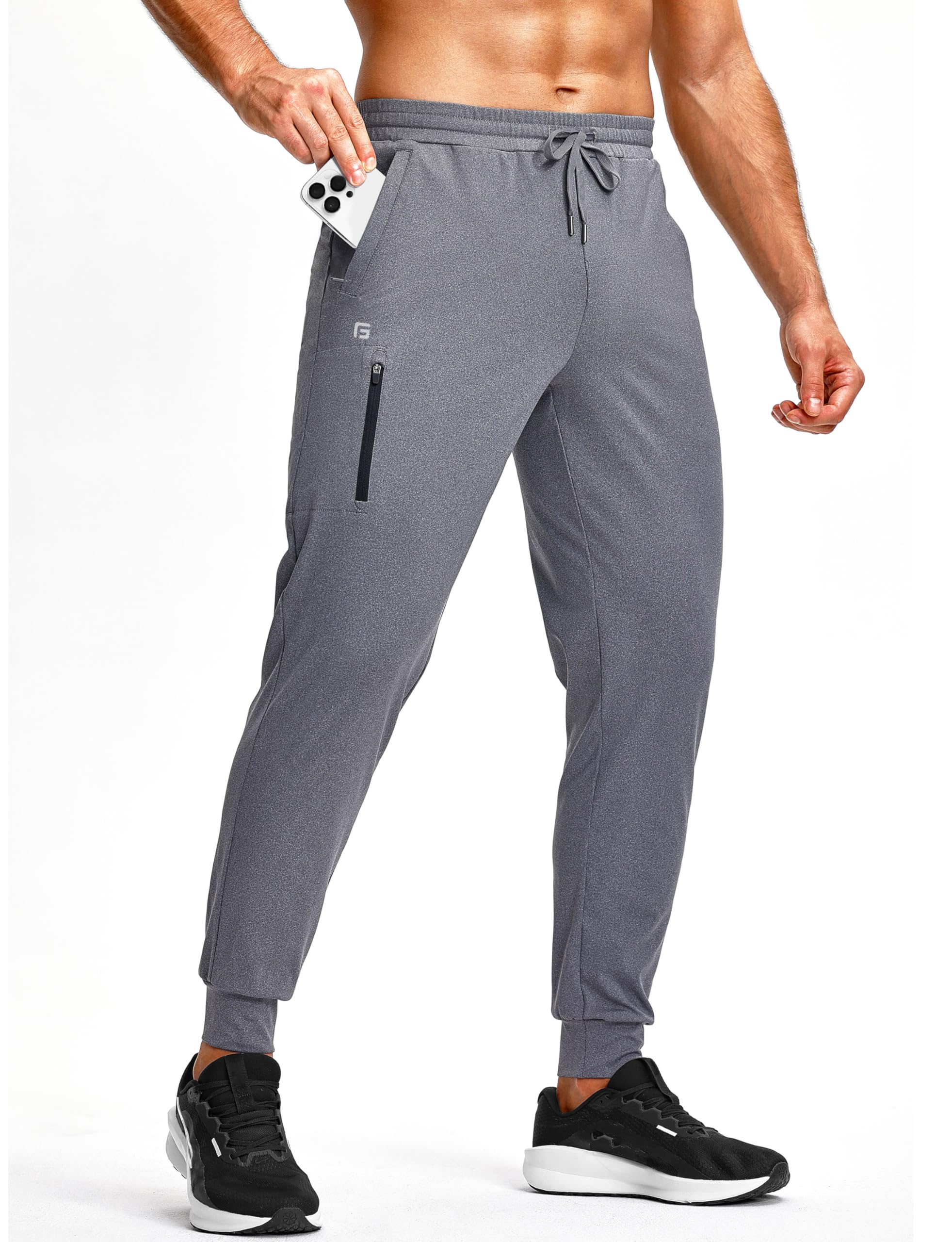 Men's Athletic Joggers with Zipper Pockets Stretch Tapered Running Sweatpants Gym Jogging Workout Pants for Men