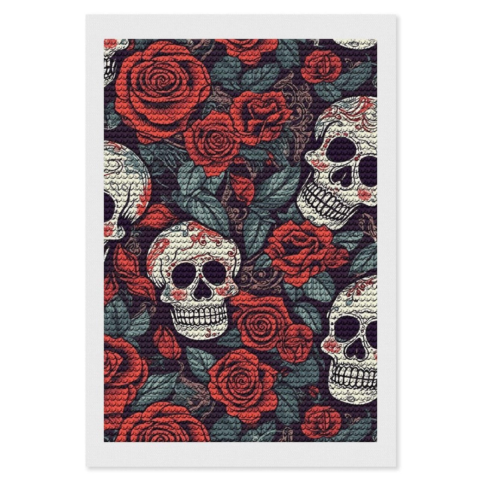 DWVTSLH Sugar Skulls and Red Roses Diamond Painting Kits for Adults, Personalized Diamond Photo Art Full Drill, DIY 5D Diamond Art Painting Kits for Beginners, Home Wall Decor 8"x12"