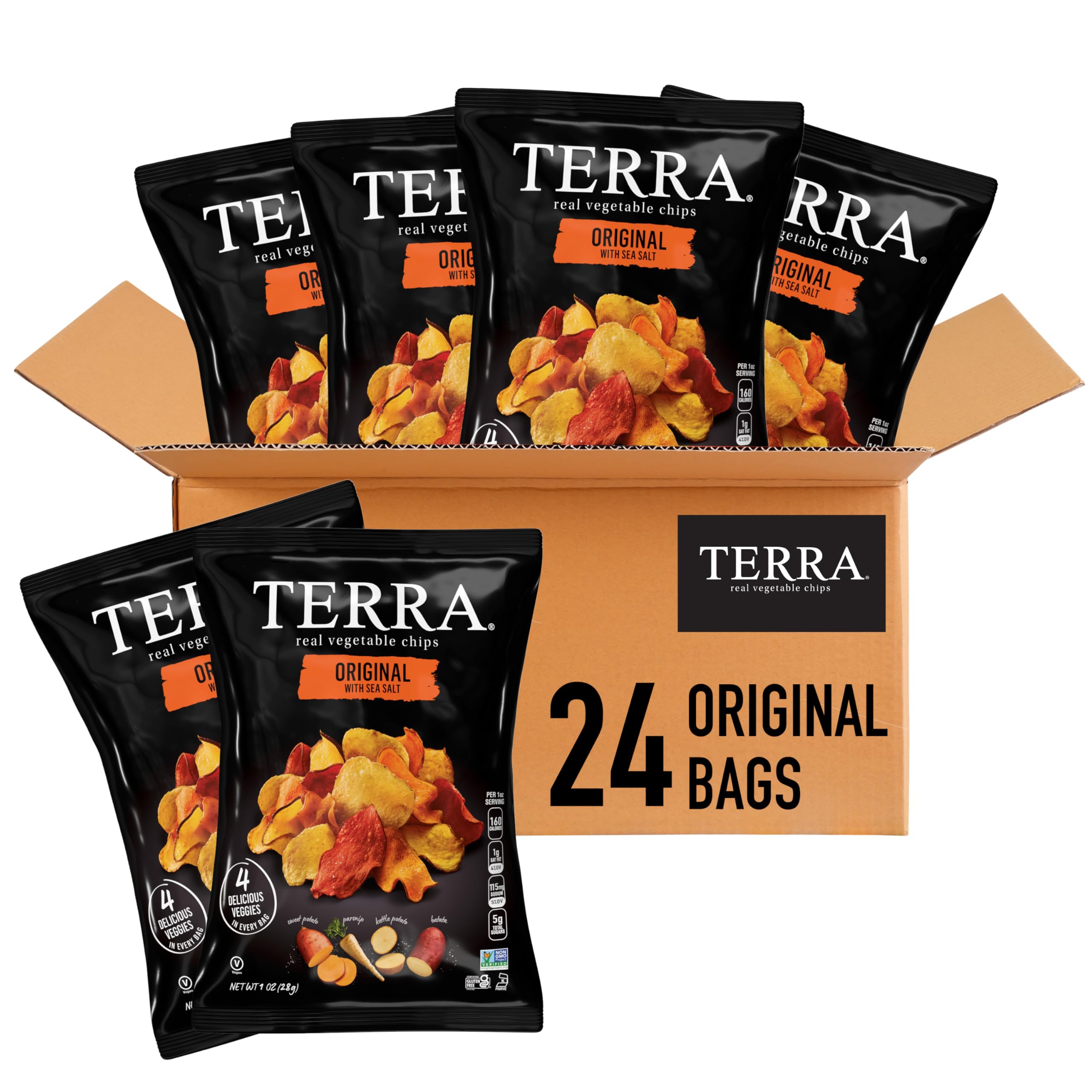 Terra Vegetable Chips, Original Vegetable Chips with Sea Salt, 1 Oz (Pack of 24) Original 1 Ounce (Pack of 24)