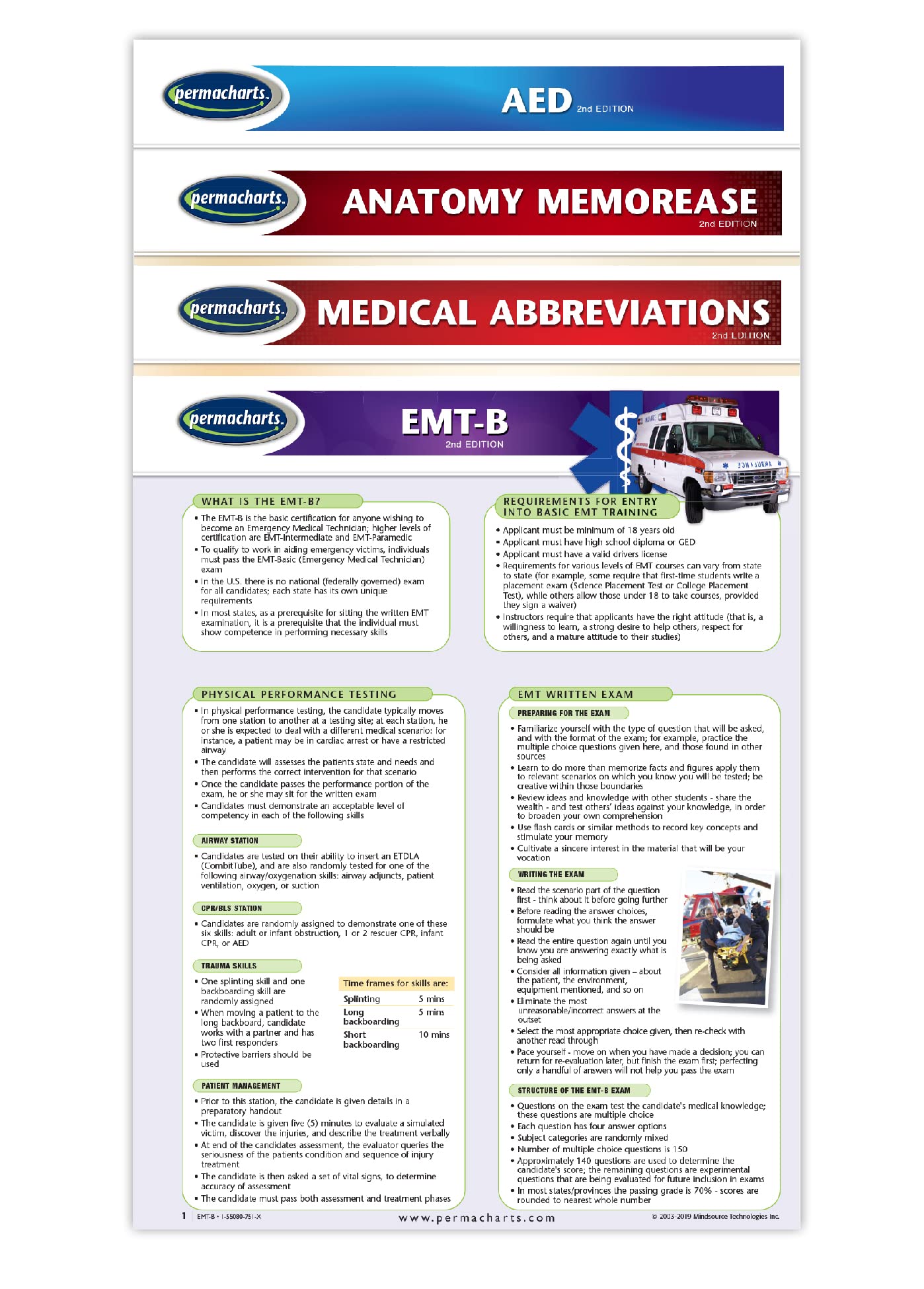 Permacharts EMT and Nursing 4 Chart Bundle - Emergency Medical Guides - Medicine Quick Reference Guides