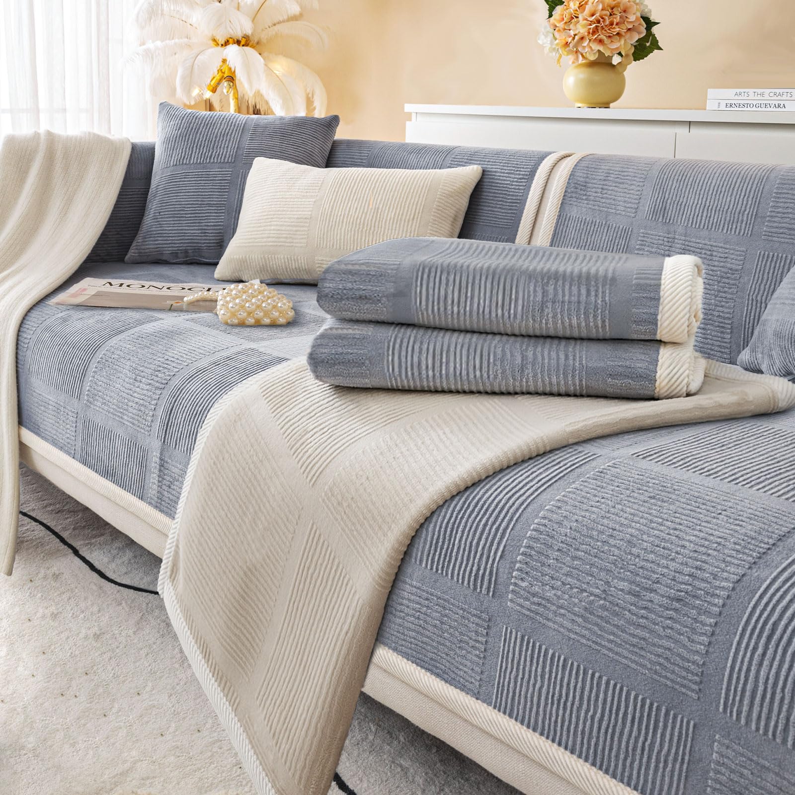 BXAEYIPOR Couch Überzug,Sofa Überzug,Sofa-Schutzhülle mit Rutschfester Unterlage,Neue Universelle rutschfeste Solide Strukturierte Sofa Überzug für Wohnzimmer,Multi-Size Sofa Sitzkissenbezug.