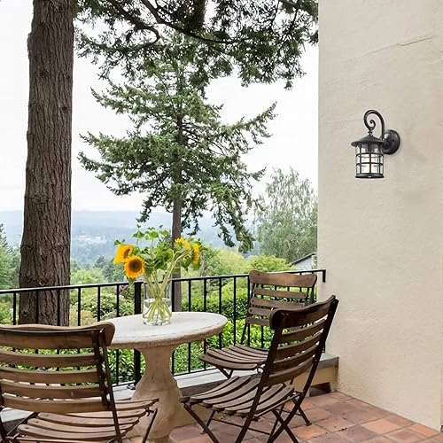 Miniatura 4 de Emliviar XE222B-2PK BK - Luces de pared exteriores para casa, vidrio sembrado en acabado negro, paquete de 2 unidades