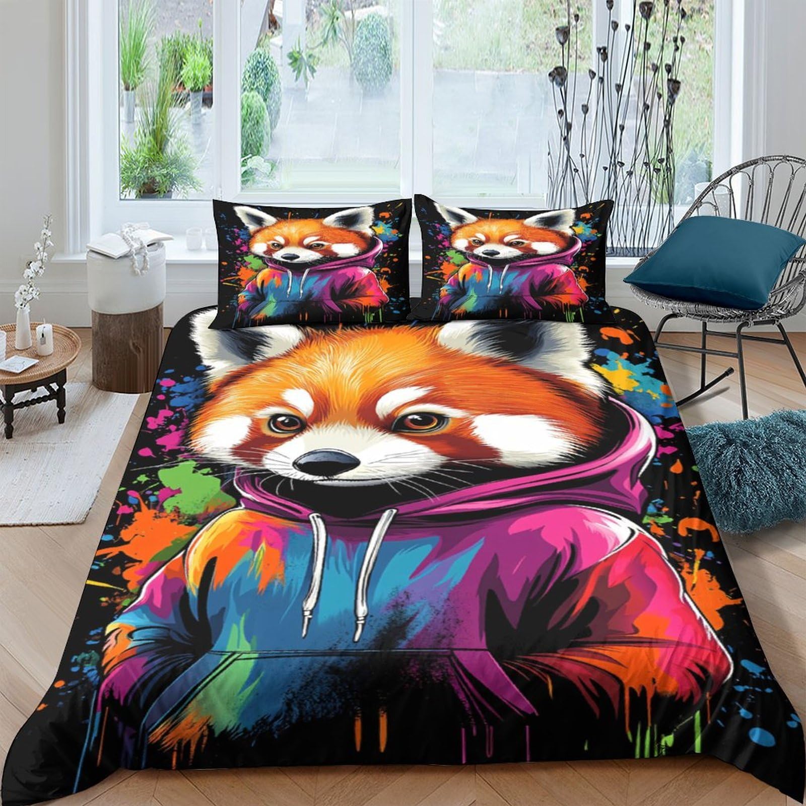 Ctjqhvkz Style-10 3D Printed Red Panda Hoodie Fitted Sheet Microfiber Soft Breathable Graffiti Bed Cover For Bedroom Dorm Mattress Protection Decor Single（135X200cm）