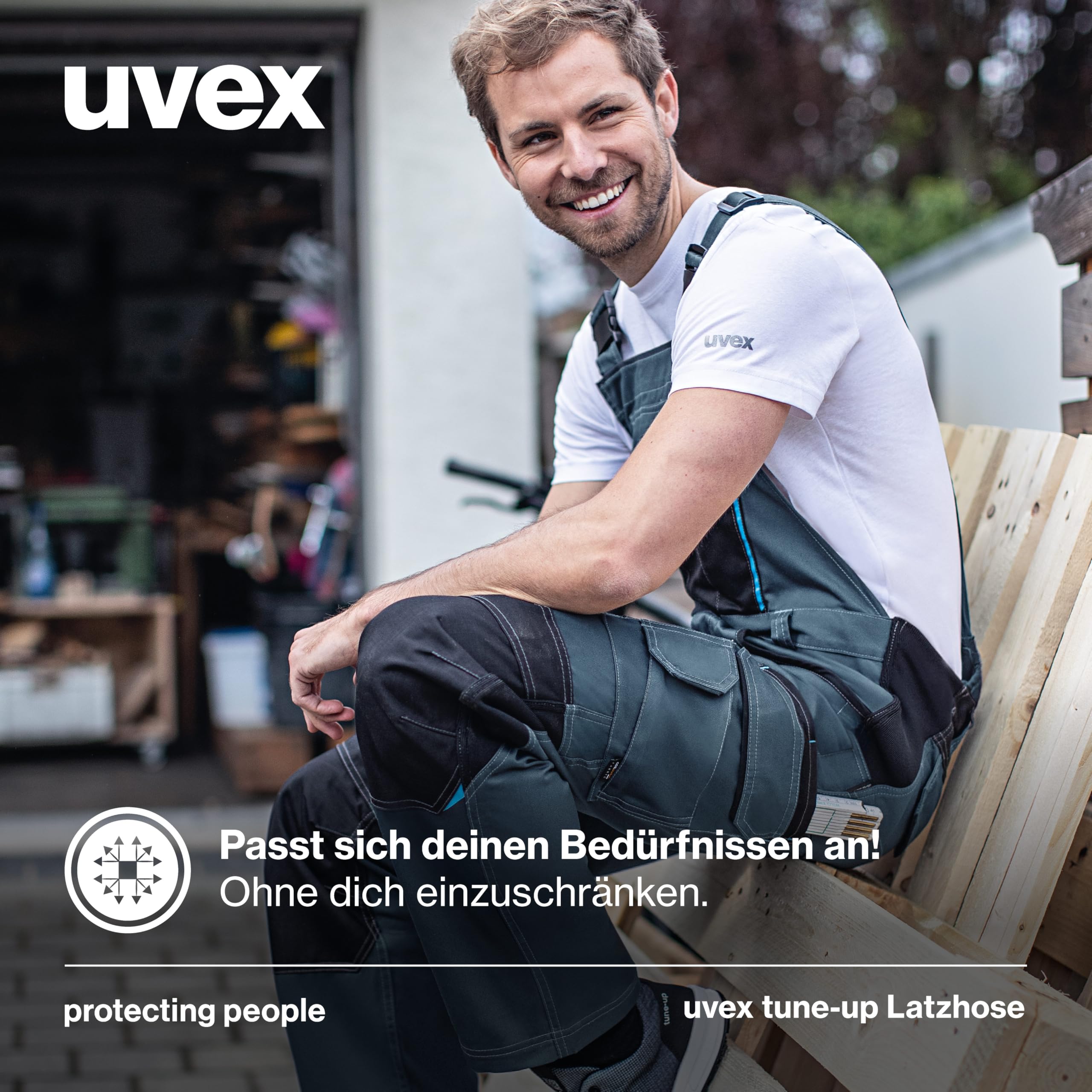 Uvex Tune-Up Pantalones de Trabajo Largos para Hombres - Petos con Cintura elástica y Bolsillos en la Rodilla - Azul