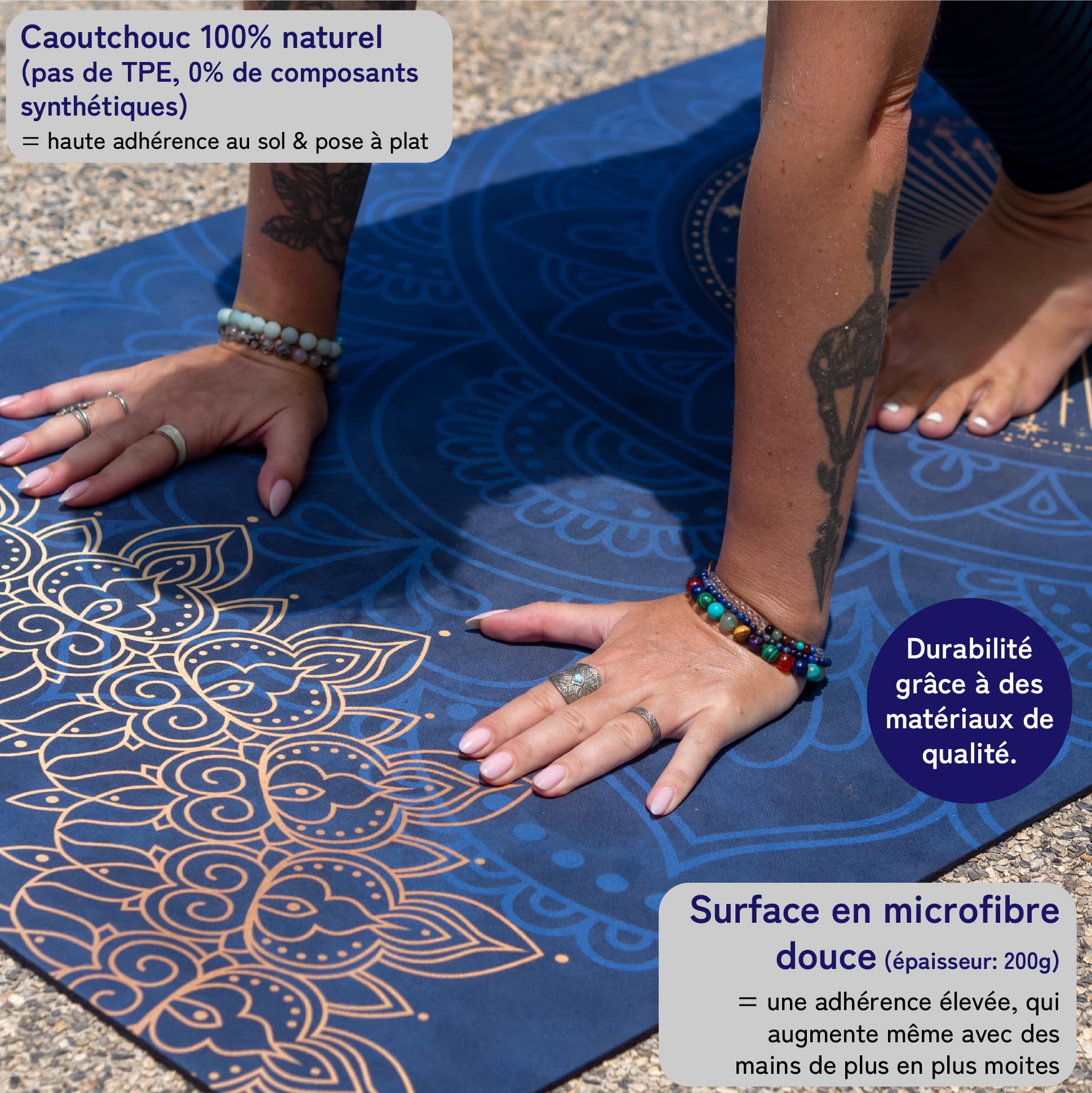 Tapis de Yoga : Antidérapant, Caoutchouc Naturel & Microfibre Douce, extra large & Épais (183x68x0,5cm), avec Sangle de Transport, Tapis de Gym/Tapis de Fitness