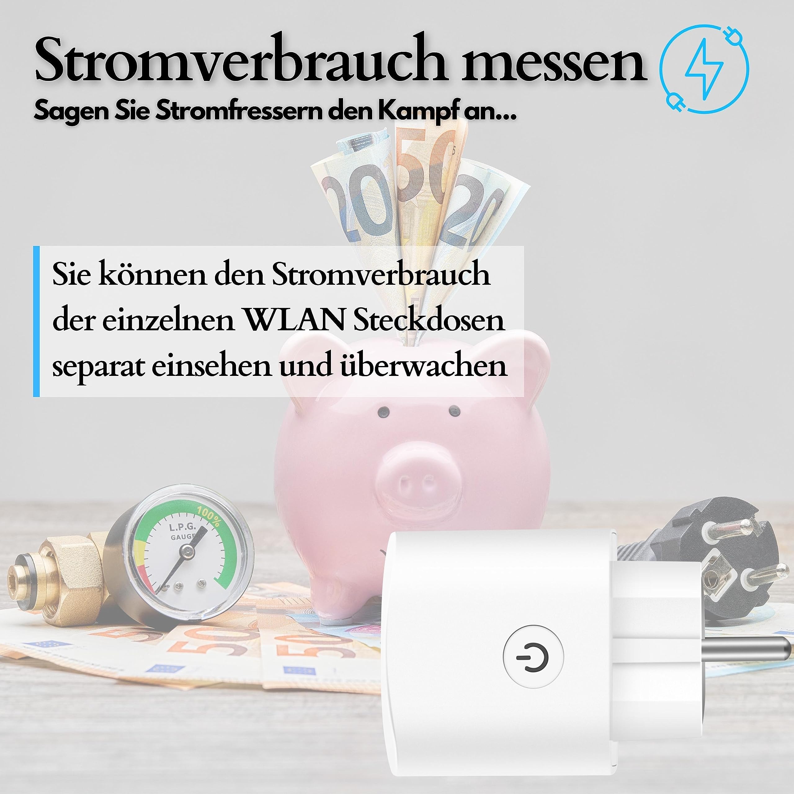 Echos Presa Smart WiFi, 4 pezzi, controllata da app, con monitor di energia, controllo vocale con Google Home e Alexa, Smart Home