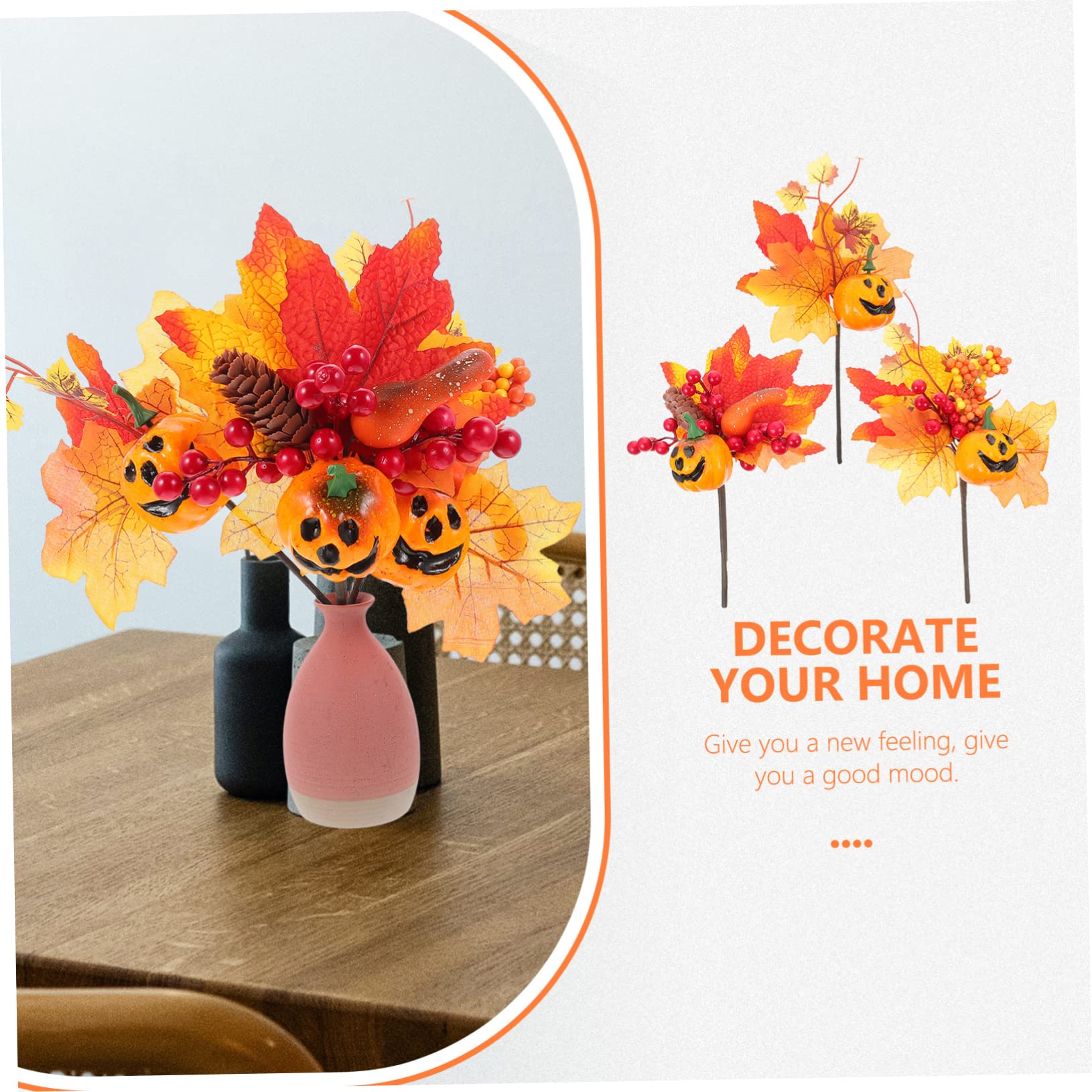 PRETYZOOM 3 Set Simulazione Di Rami Di Zucca Centrotavola Halloween Decorazione Casa Gonfiabile Ramo Di Acero Artificiale Raccolta Di Zucche Autunnali Foglia D'acero Artificiale 3 Pezzi*3