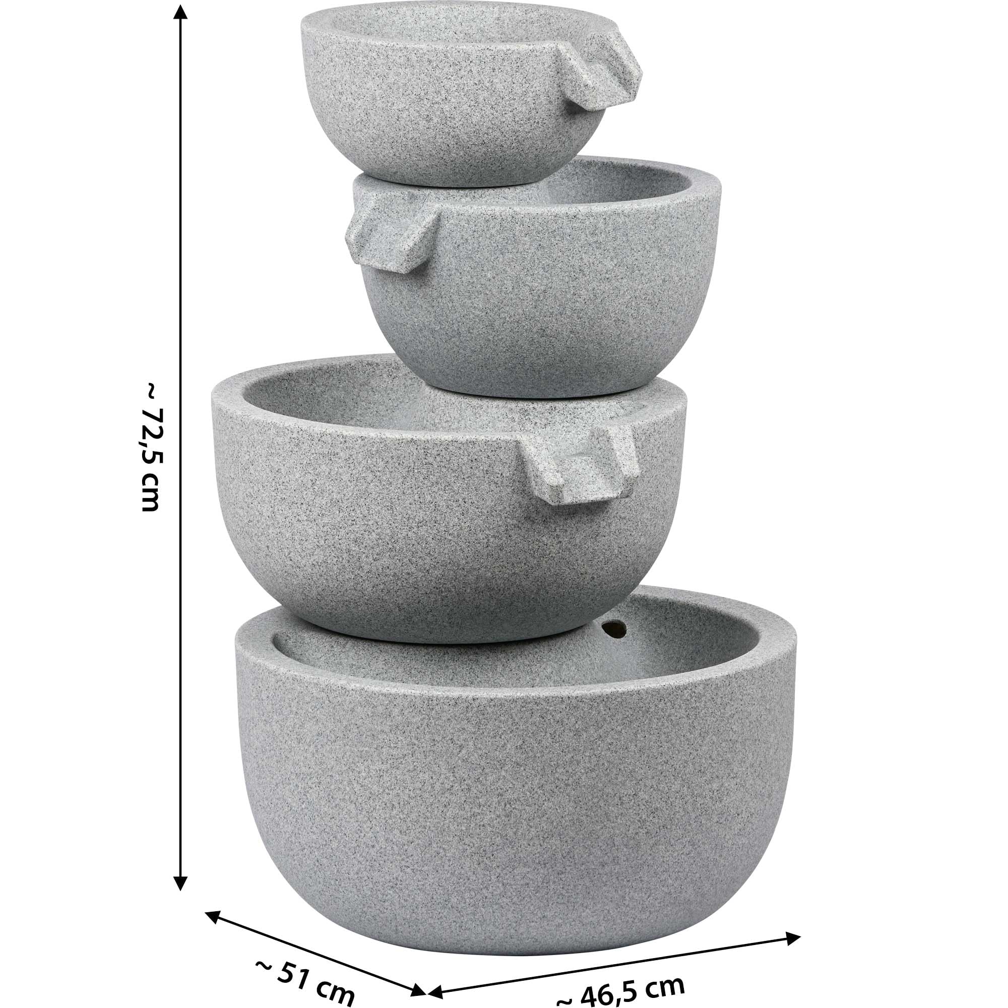 dobar® Gartenbrunnen Rama mit LED-Beleuchtung - Springbrunnen 4-stufig aus recyceltem PE - Kaskade für die Garten-Dekoration - 51 x 46,5 x 72,5 cm - Steingrau
