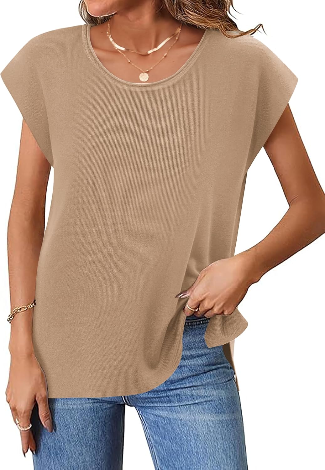 Zeagoo Sweater Vest Women Crew Neck Loose Fit Knit Lightweight T Shirts Pullover Casual Summer Outfits - Image 2