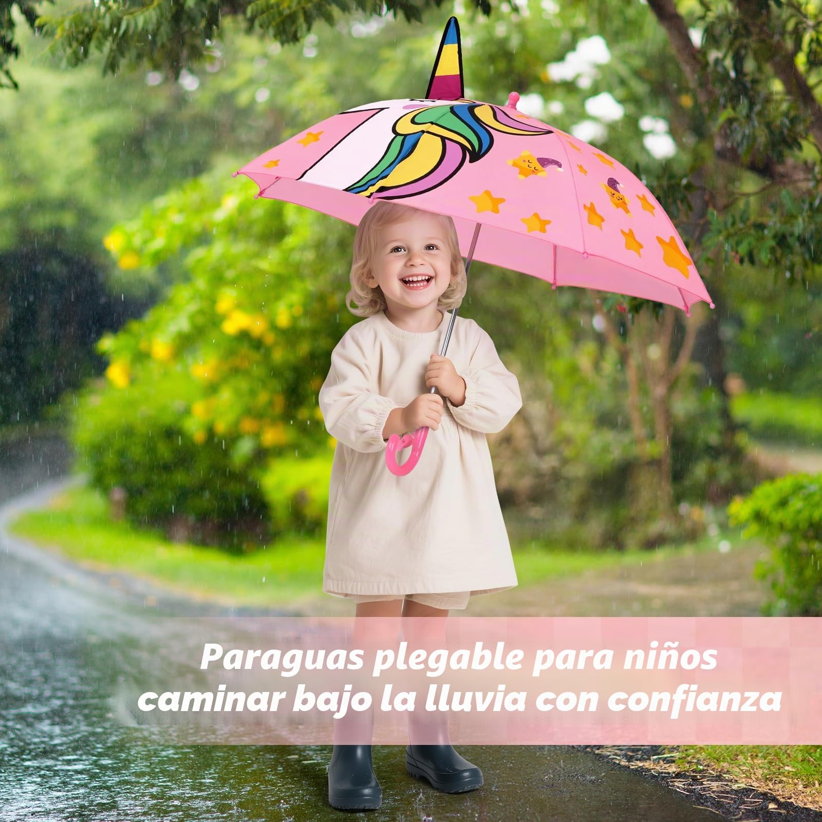 decalsweet Paraguas Plegable Niño con 3D, Paraguas Plegable Antiviento y Duradero con Silbato, Fácil de llevar Paraguas Infantil Ligero, Paraguas Mini para Niñas Niños