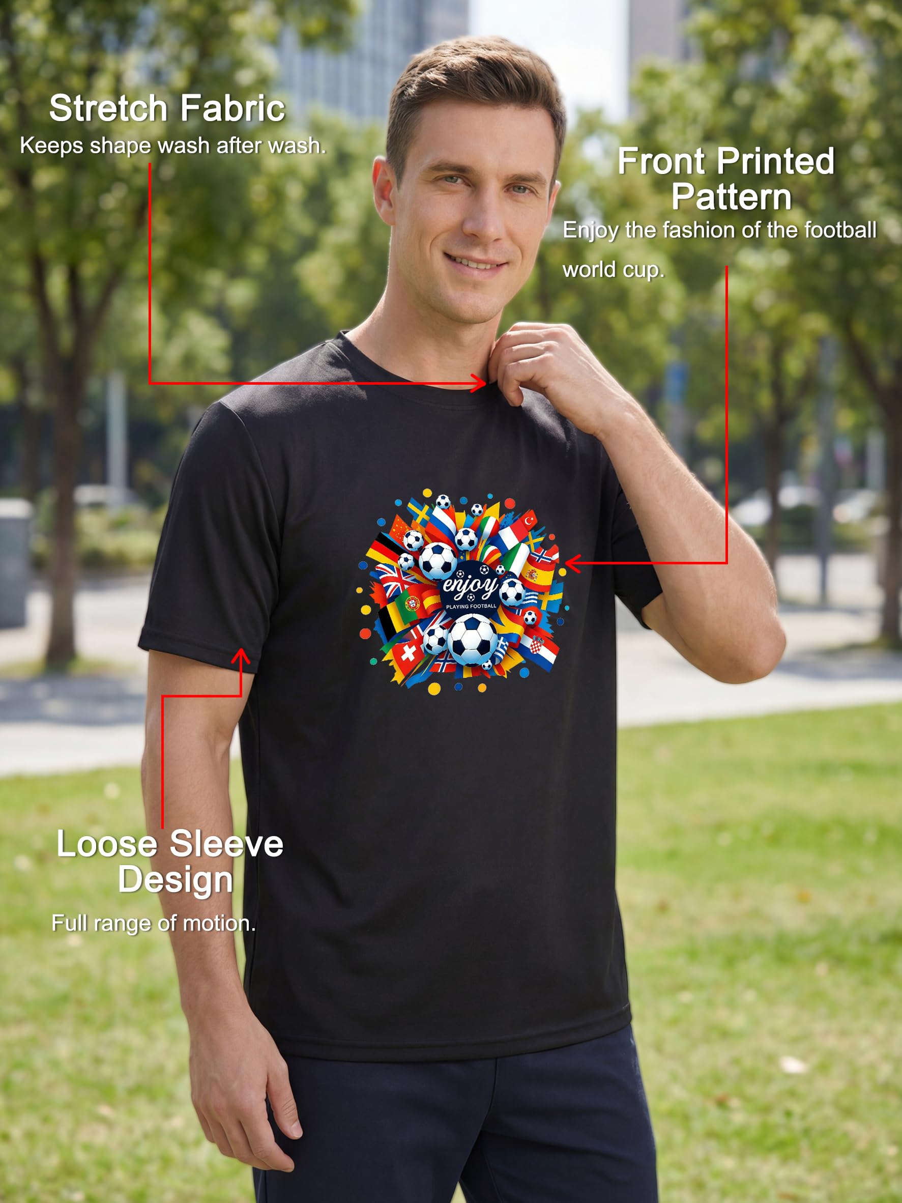 Funny Football Shirts Mens T-Shirts World Cup 2026 Merchandise Summer Short Sleeve Crew Neck Tops Loose Tees Casual Blouse Training Hiking Workout Athletic Tee Black - 3