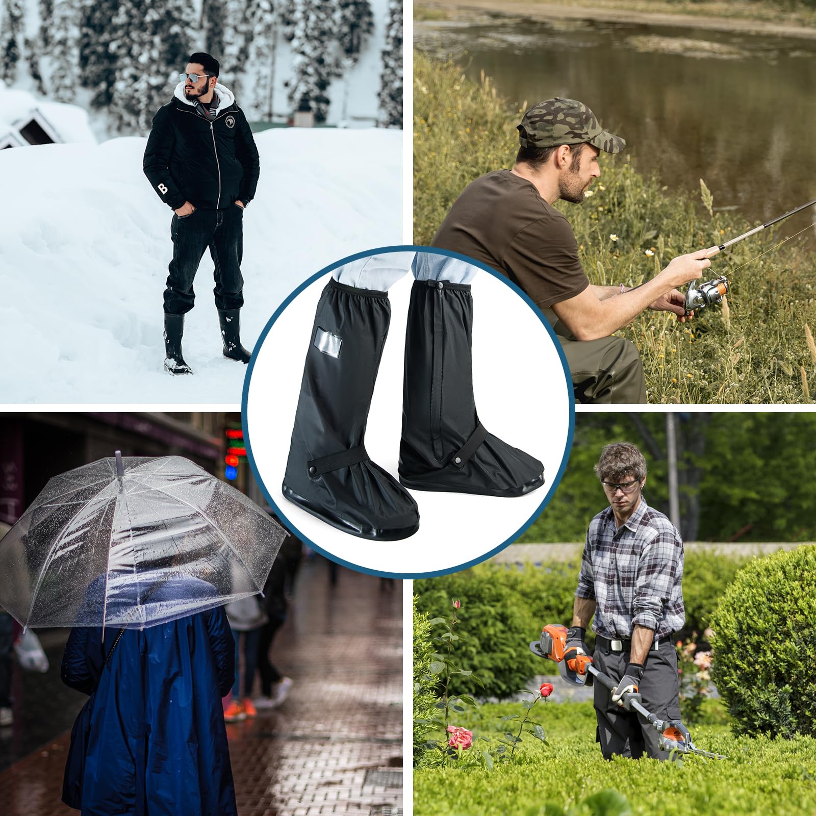 XXXFLOWER Wasserdicht Überschuhe–Schuhüberzieher Wiederverwendbar rutschfest mit Reflektorstreifen, Hohe Regenschutz Galoschen für Regen Schnee Outdoor