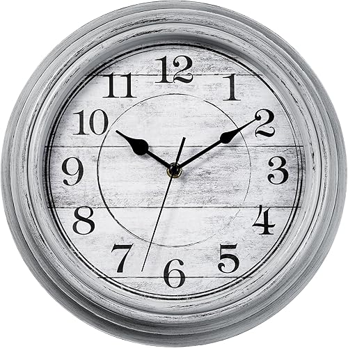 Miniatura 11 de HYLANDA Reloj de pared de 9 pulgadas, silencioso sin tictac, clásico, funciona con pilas, decorativo para sala de estar, dormitorio, baño, cocina y