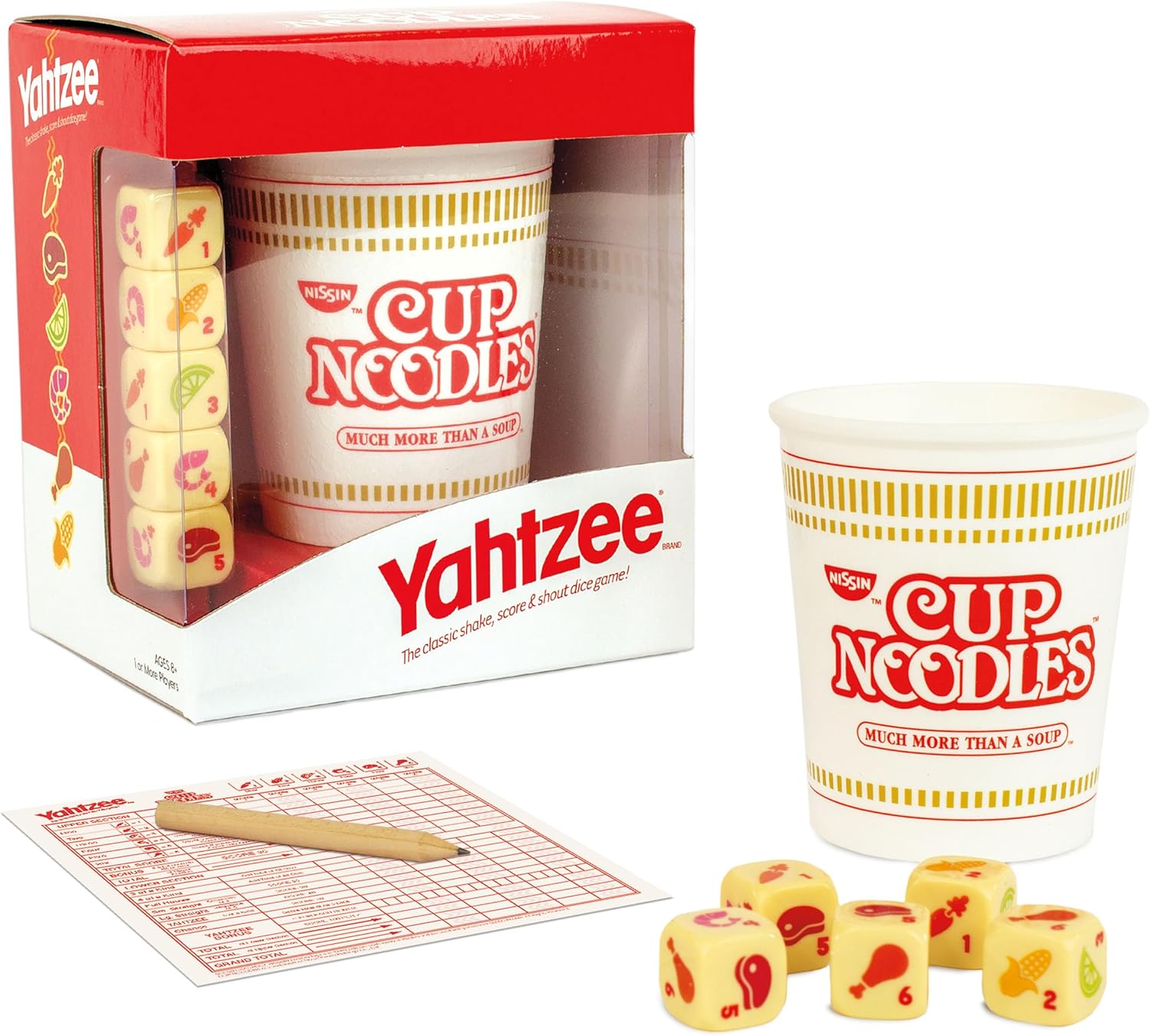 YAHTZEE Cup Noodles | Collectible Yahtzee Game Made to Look Like Iconic Ramen Meal with Custom Dice | Travel Yahtzee Game & Dice Game