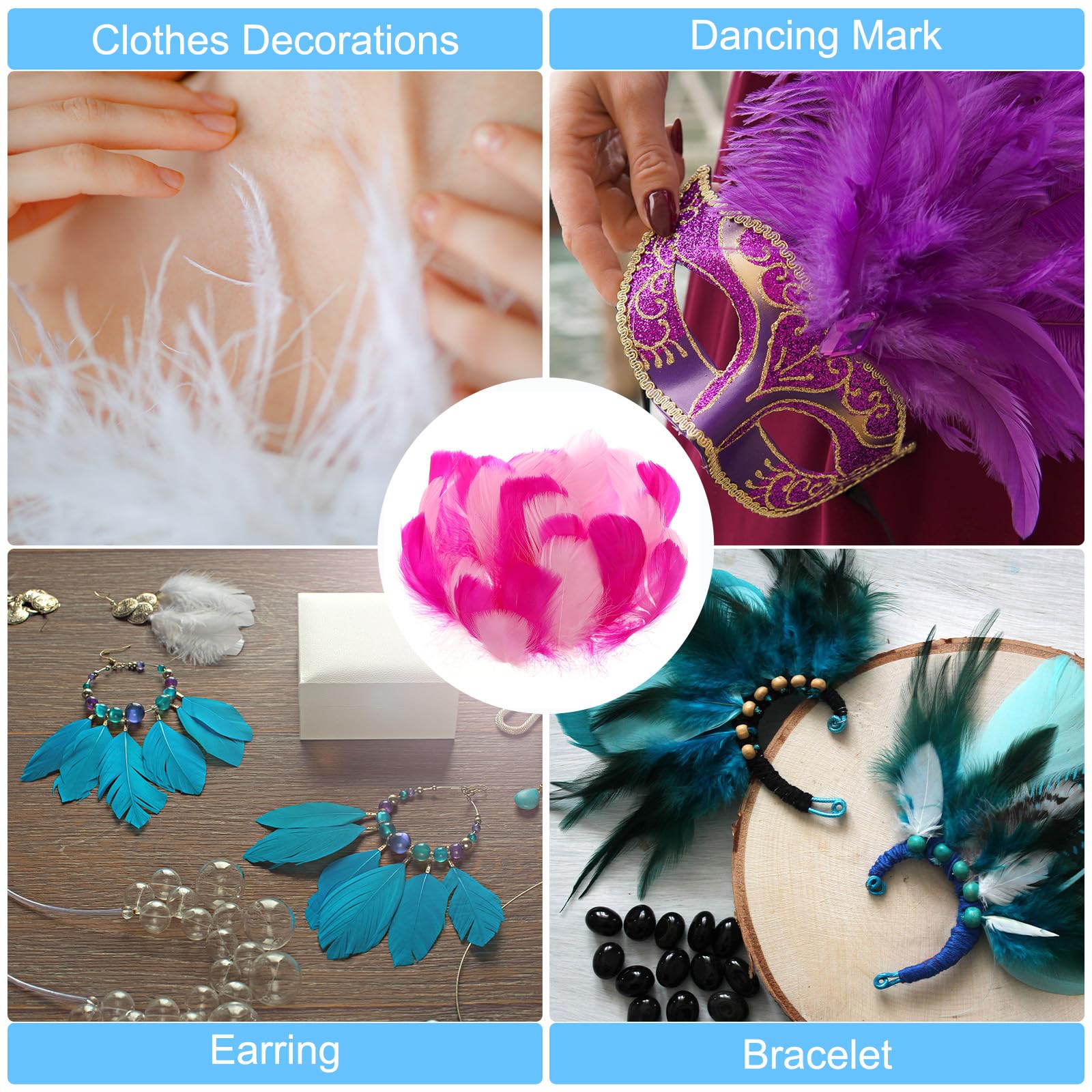 PATIKIL Colorful Feathers 3-5inch, 300pcs Goose Feathers Bulk for Crafts DIY Wedding Home Party Decorations Dream Catcher, Pink/Fuchsia - Image 4