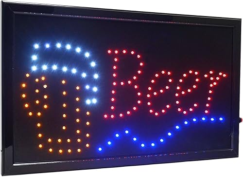 Letrero de apertura de negocios con luz LED grande de 21.5 x 13 pulgadas con botón de encendido/apagado de cadena y control de movimiento (cerveza)