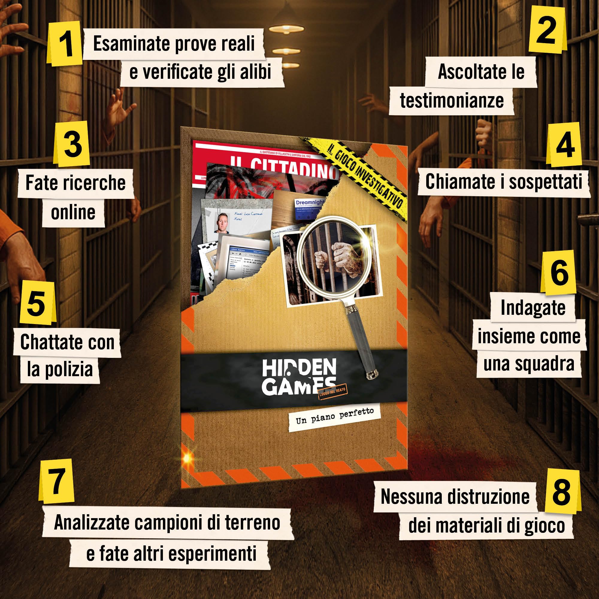 Hidden Games Luogo del Reato - Un piano perfetto - Gioco investigativo, tipo Escape Room da tavolo, giochi nascosti, risolvi un caso, caso da risolvere, giochi da tavolo per 2