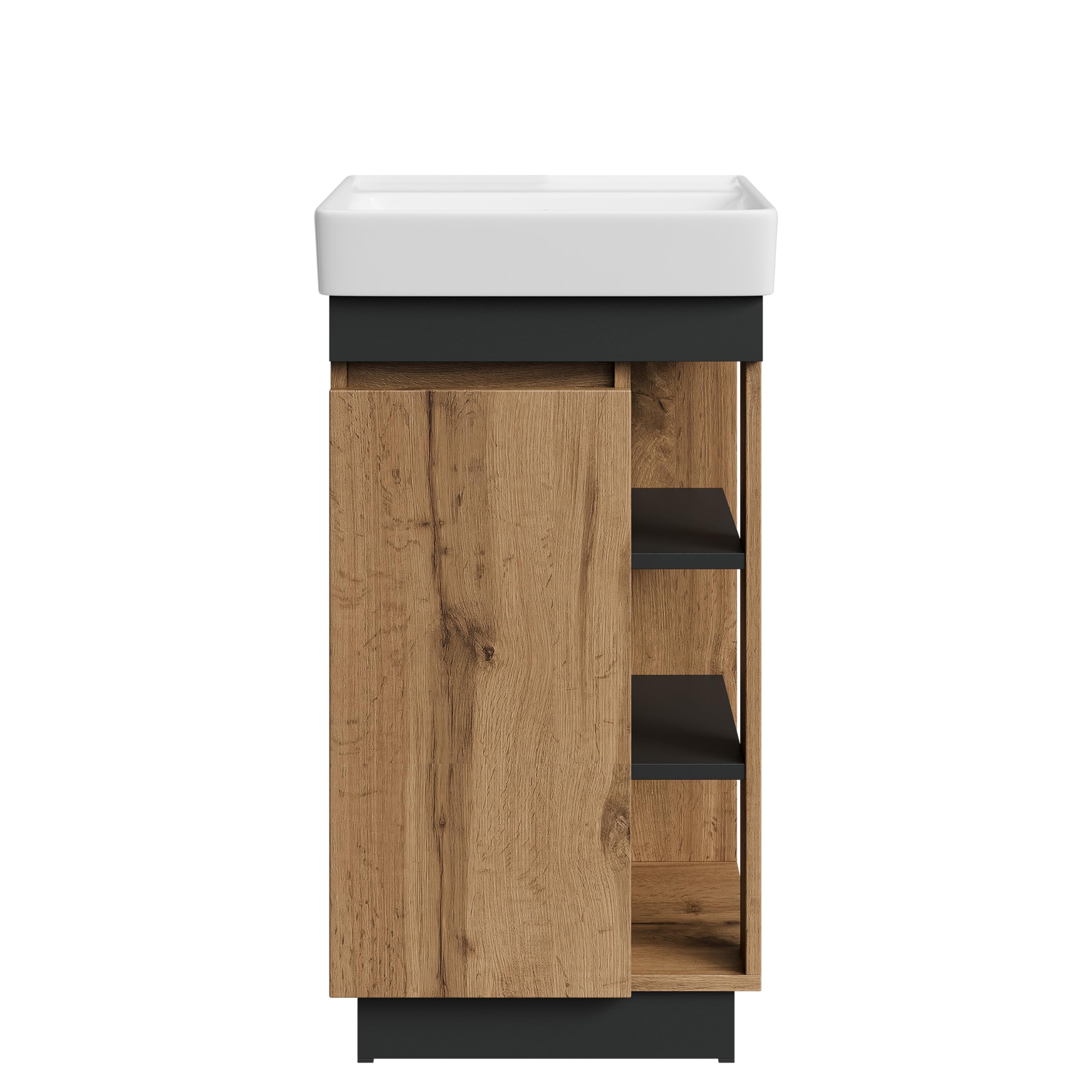 Planetmöbel Nyx Mueble de baño Lavabo con Mueble bajo 50 x 85,9 x 42 cm Roble Wotan/Antracita, Muebles de baño para baño de Invitados, WC