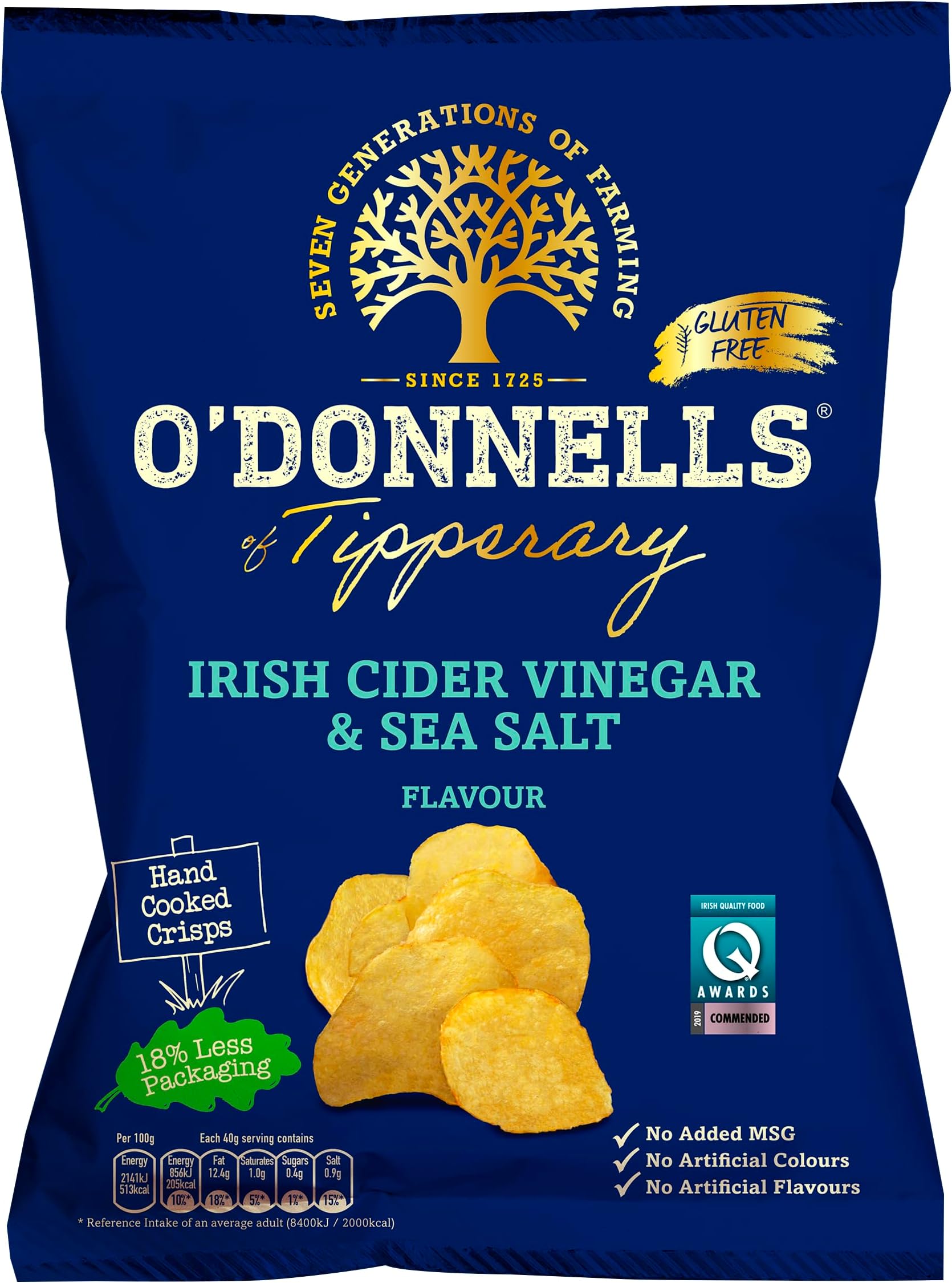 O Donnells Authentic Hand Cooked Tipperary Crisps (Irish Cider Vinegar and Sea Salt)