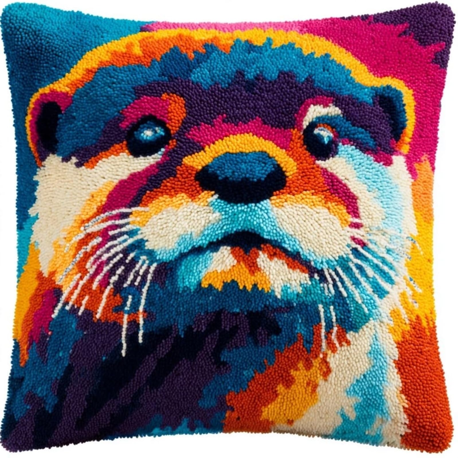 AxiangziK 17x17in Latch Hook Kits for Adults Beginners,Cartoon Otter DIY Crochet and Latch Kits Pillow Cover for Home Sofa Decoration,Includes Instructions