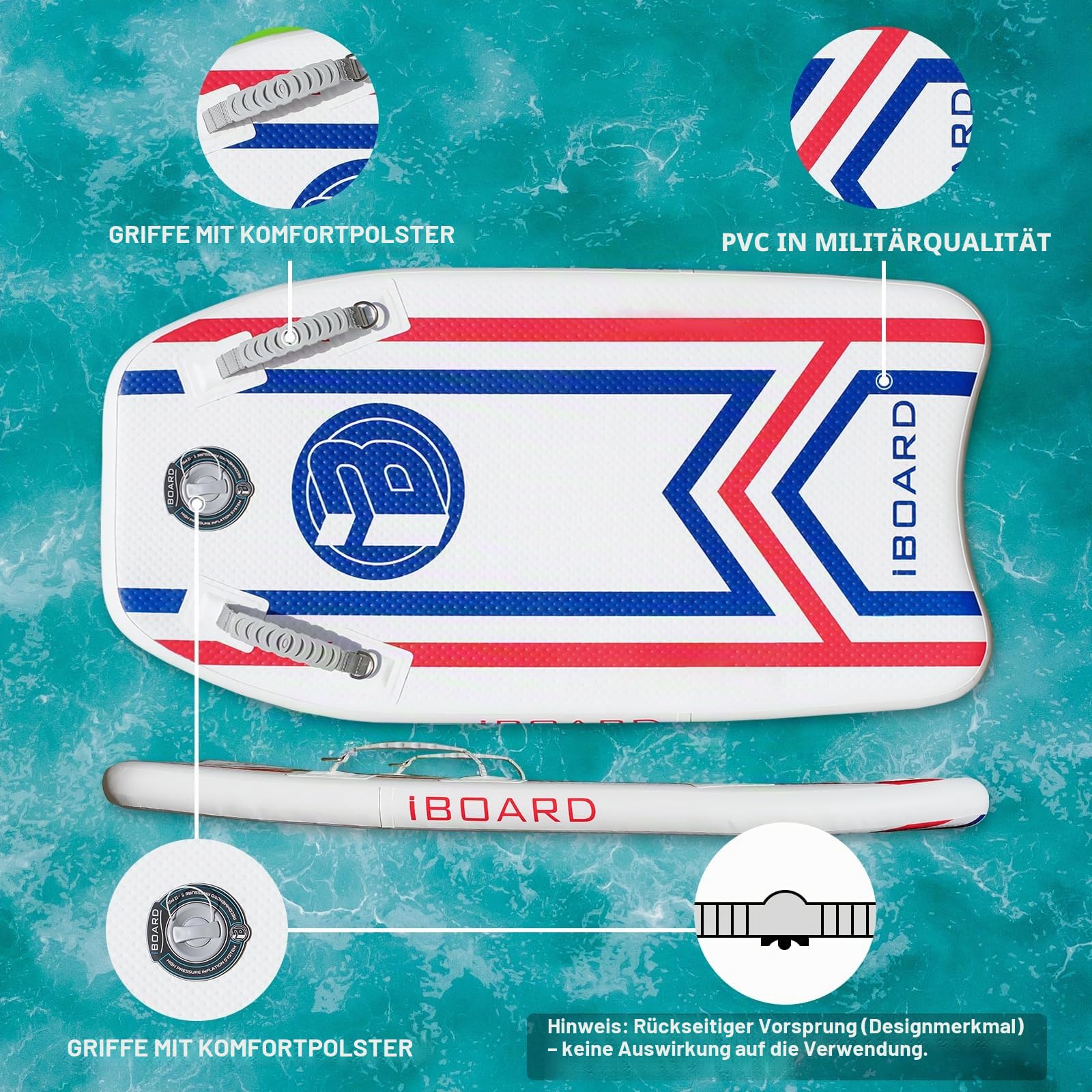 Tragbares aufblasbares Bodyboard, 106,7 cm